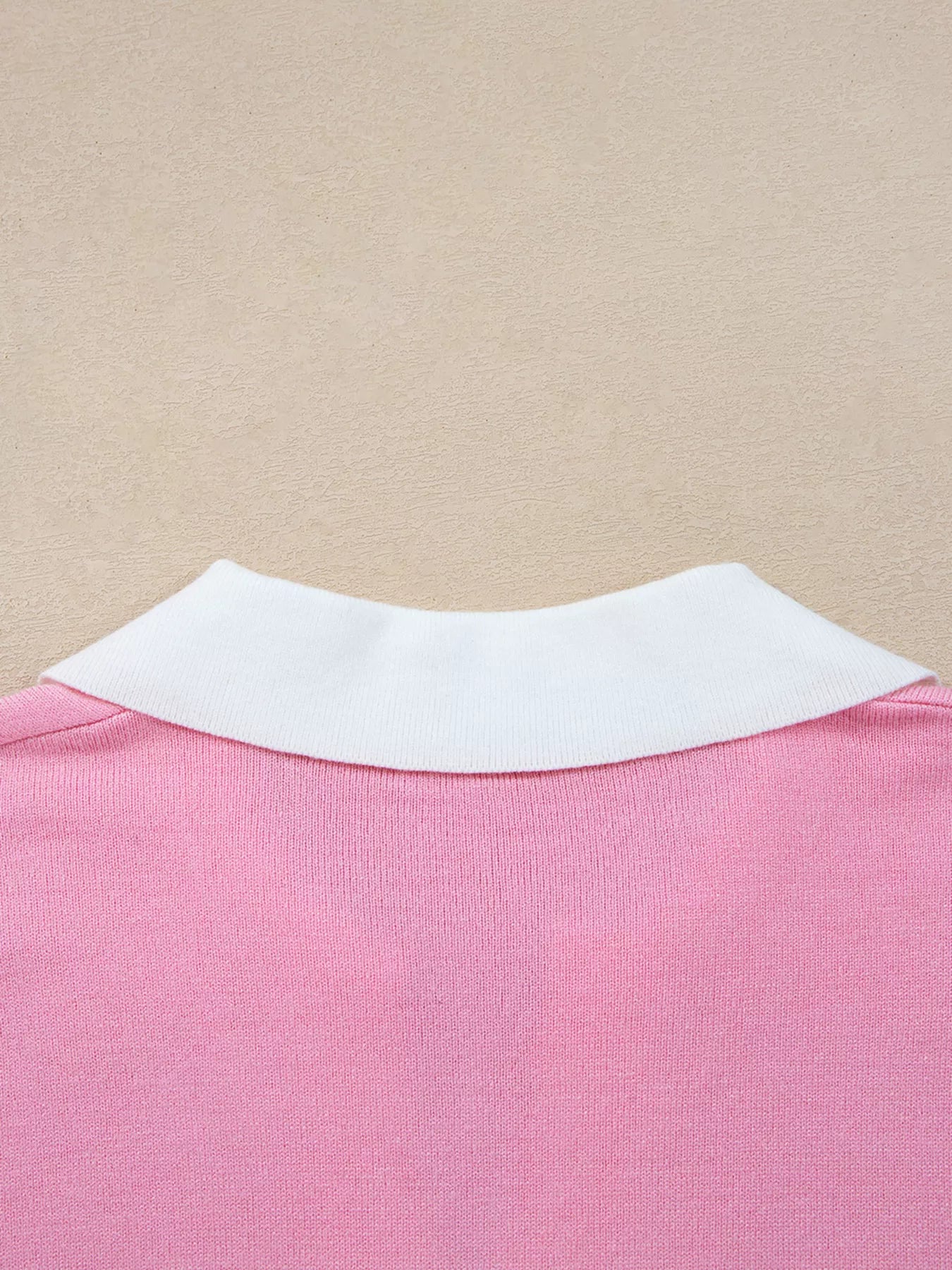 Contrasting Polo Collar Color Block Knit Drop Shoulder Sweater Contrasting Polo Collar Color Block Knit Drop Shoulder Sweater