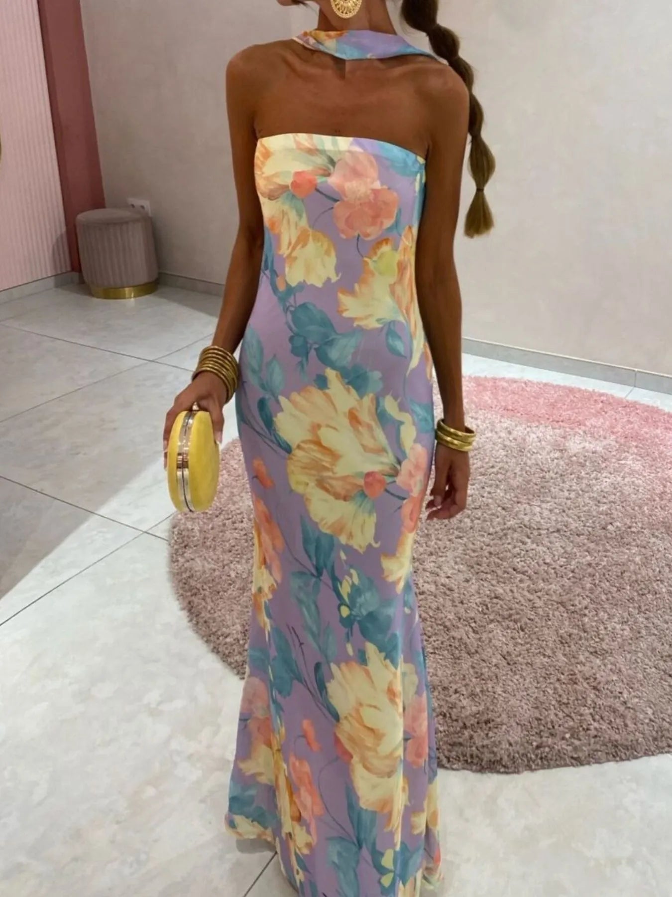 Printed Tube Maxi Dress Teal / M Printed Tube Maxi Dress Teal / M