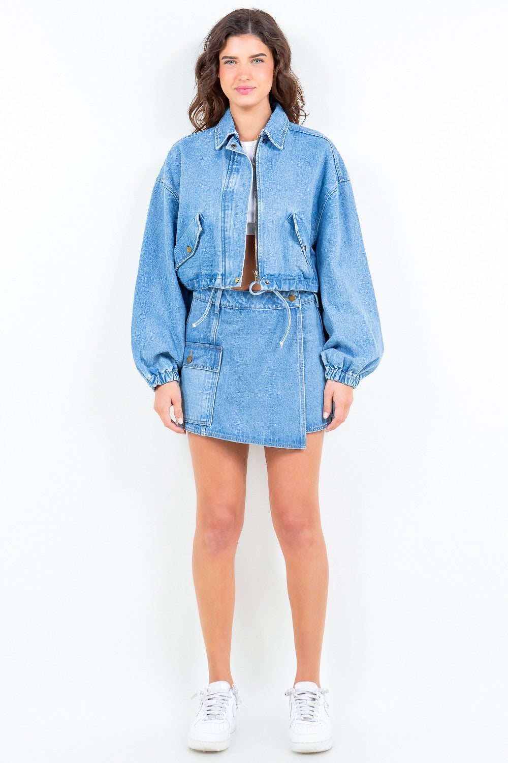 American Bazi Drawstring Waist Crop Denim Jacket – Charming Charlie