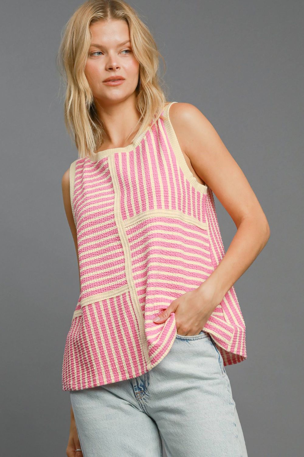 Umgee Round Neck Texture Striped Tank - Charming Charlie