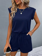 Round Neck Cap Sleeve Romper - Charming Charlie