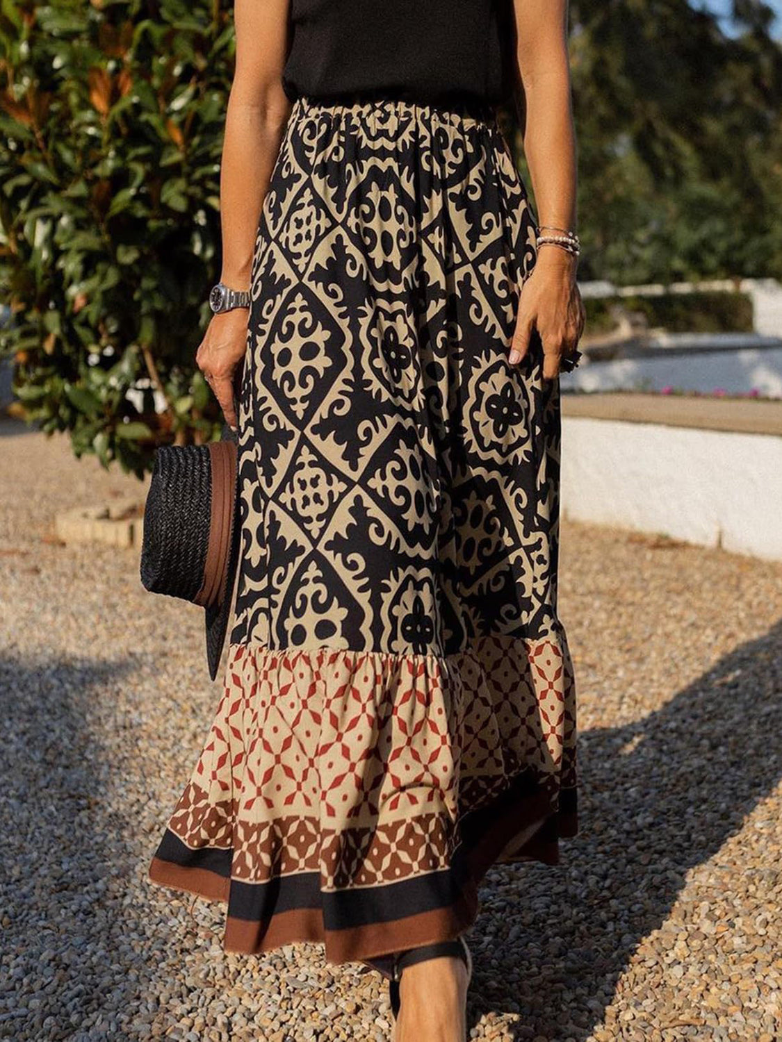 Geometric Elastic Waist Maxi Skirt - Charming Charlie