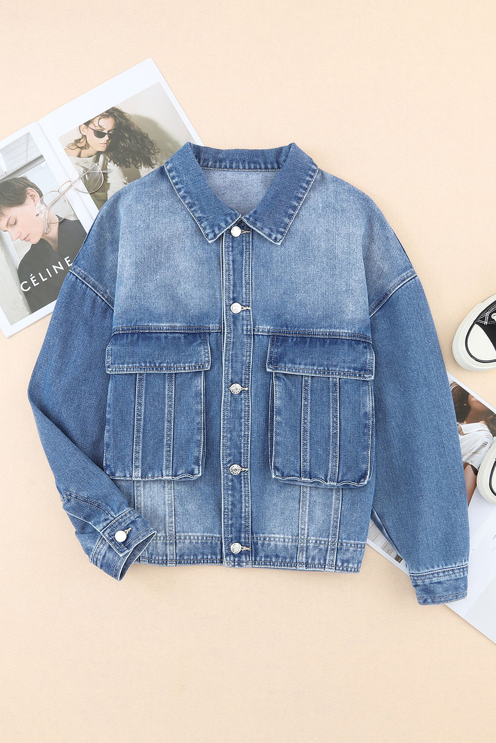 Collared Neck Button Up Denim Jacket main image 0