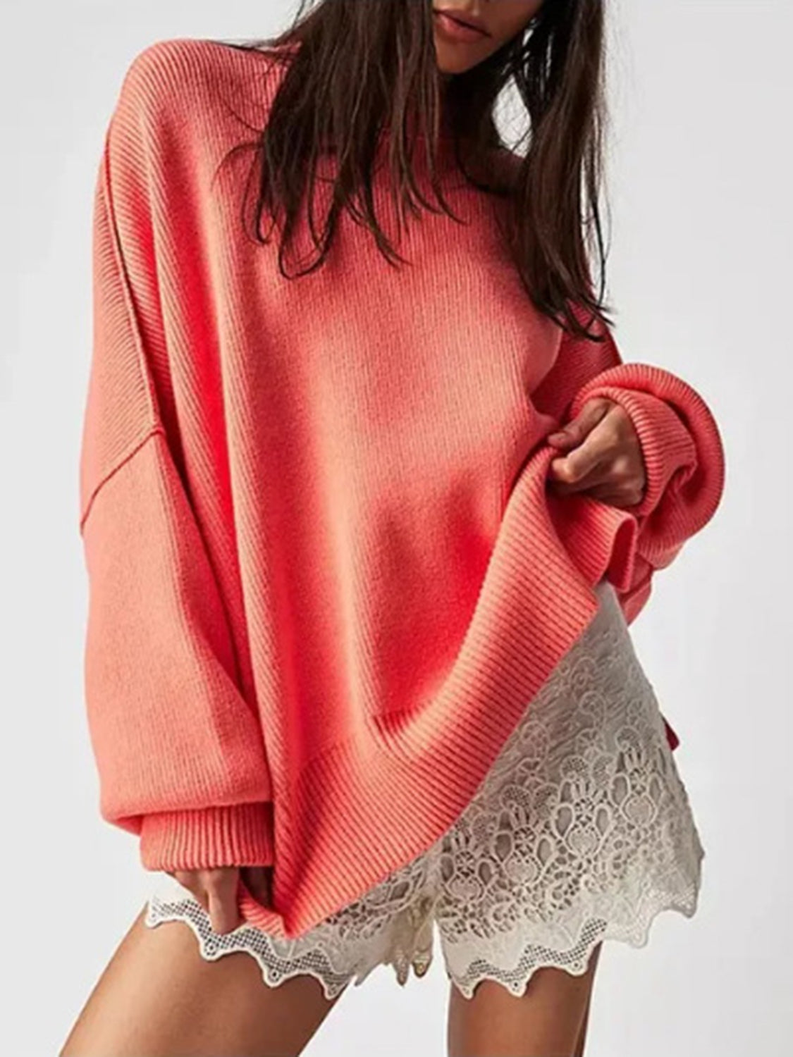 Round Neck Long Sleeve Sweater - Charming Charlie