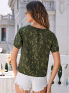 Printed Round Neck Short Sleeve Blouse - Charming Charlie