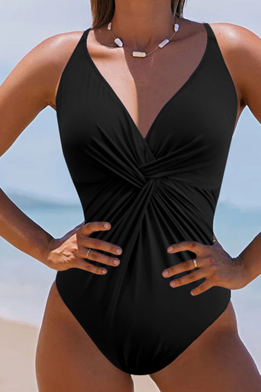 Twisted Crisscross V-Neck One-Piece Swimwear - Charming Charlie