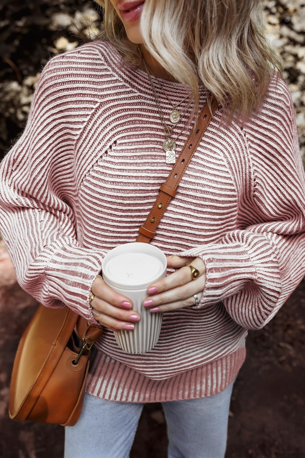 Textured Striped Round Neck Long Sleeve Top - Charming Charlie