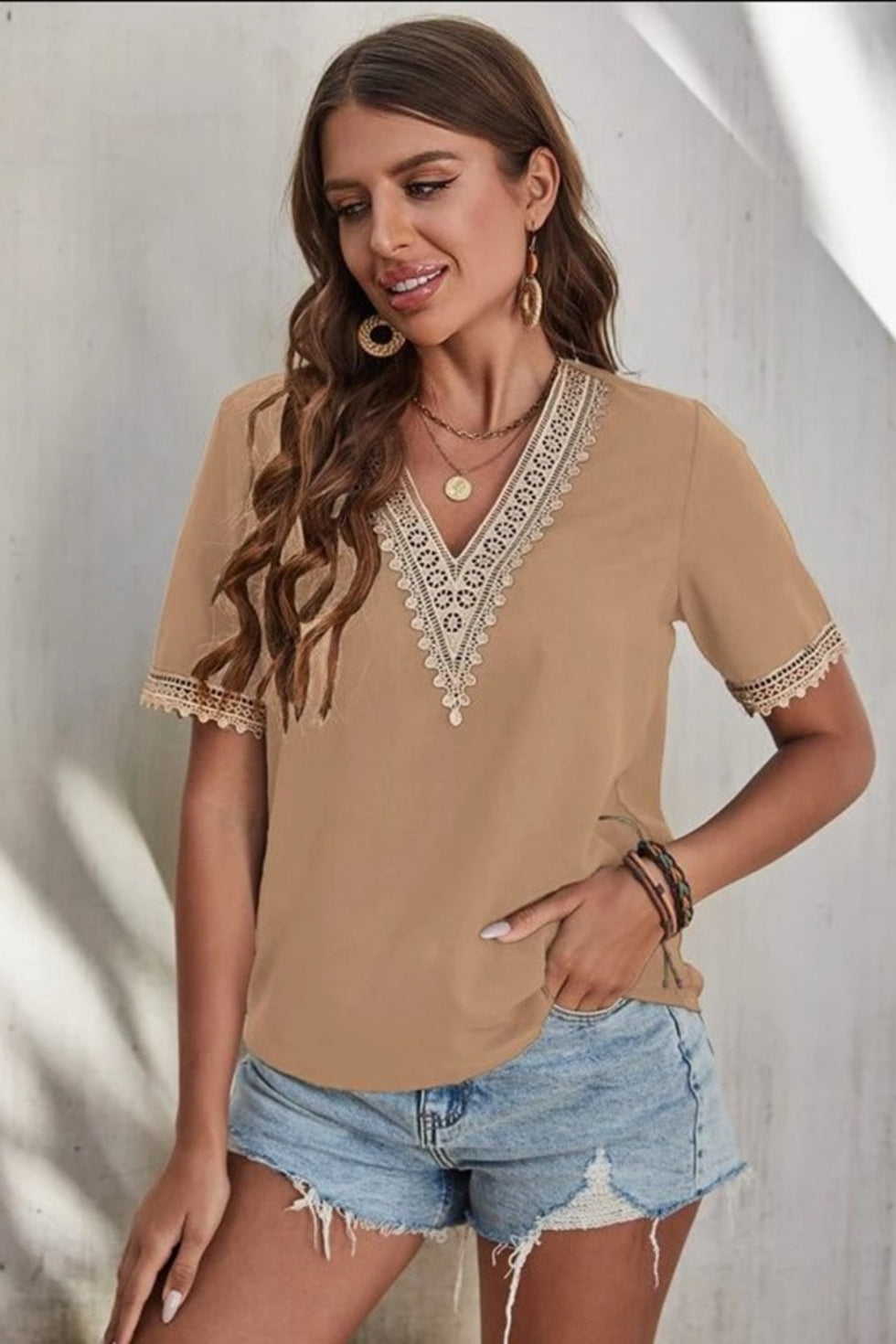 Super Lady Full Size Lace Detail Round Neck T-Shirt