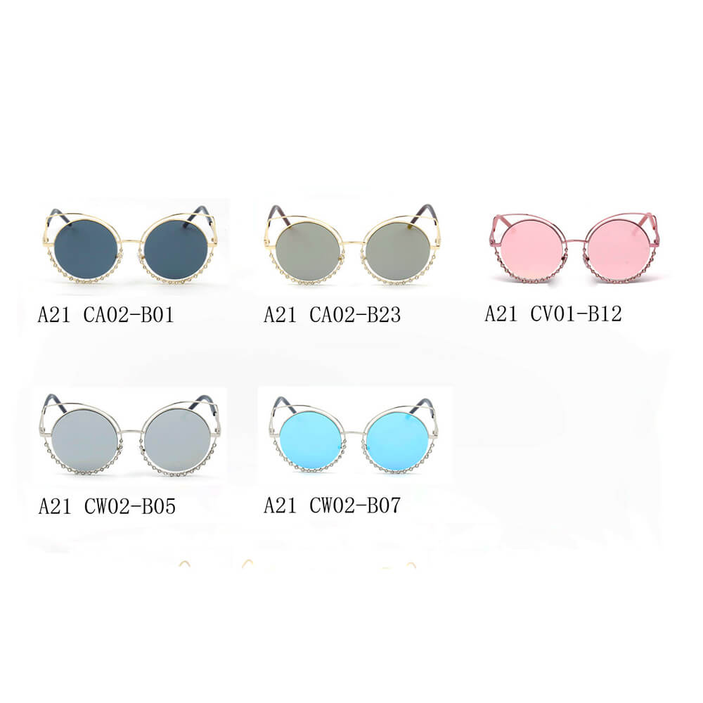 HOLLAND | A21 - Designer Pearl-Studded Cut-Out Cat Eye Princess Sunglasses - Cramilo Eyewear - Stylish Trendy Affordable Sunglasses Clear Glasses Eye Wear Fashion