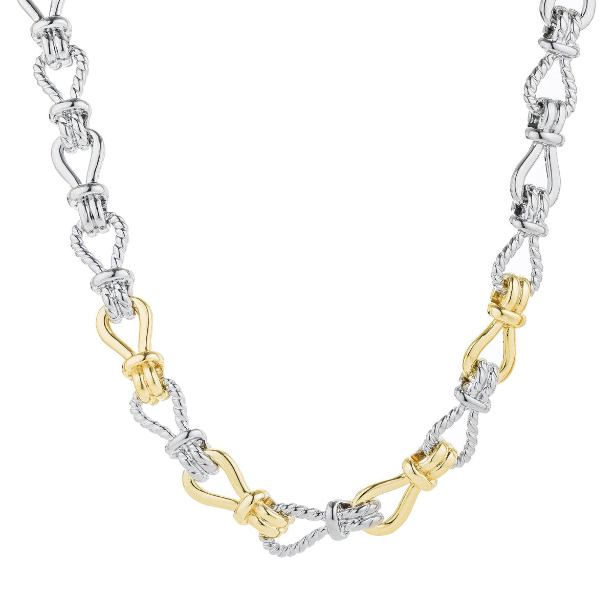 18k Gold and Rhodium Plated Two Tone Interlocking Link Necklace - Charming Charlie