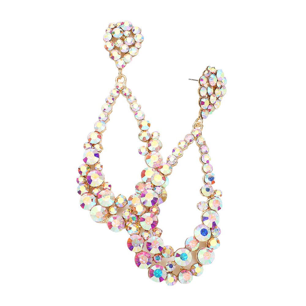 AB Gold Crystal Bubble Cluster Teardrop Evening Earrings, These gorgeous Crystal pieces will show your class in any special occasion. The elegance of these crystal evening earrings goes unmatched. Perfect jewelry to enhance your look. Awesome gift for birthday, Anniversary, Valentine‚Äôs Day or any special occasion.