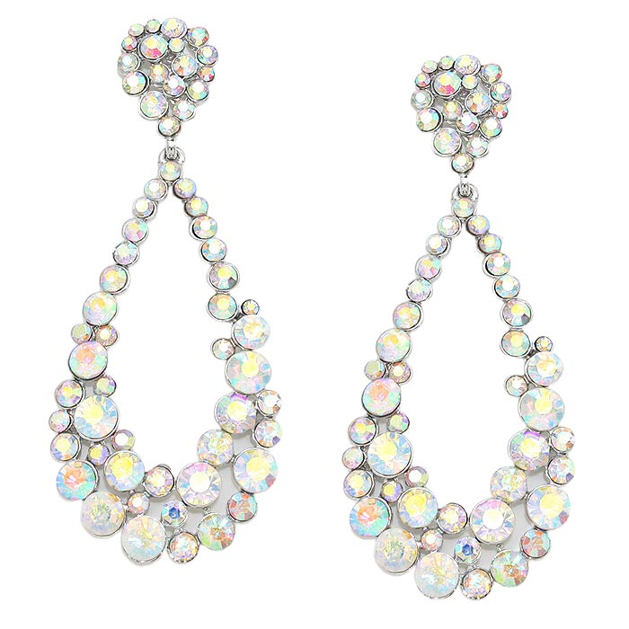 AB Rhodium Crystal Bubble Cluster Teardrop Evening Earrings, These gorgeous Crystal pieces will show your class in any special occasion. The elegance of these crystal evening earrings goes unmatched. Perfect jewelry to enhance your look. Awesome gift for birthday, Anniversary, Valentine‚Äôs Day or any special occasion.