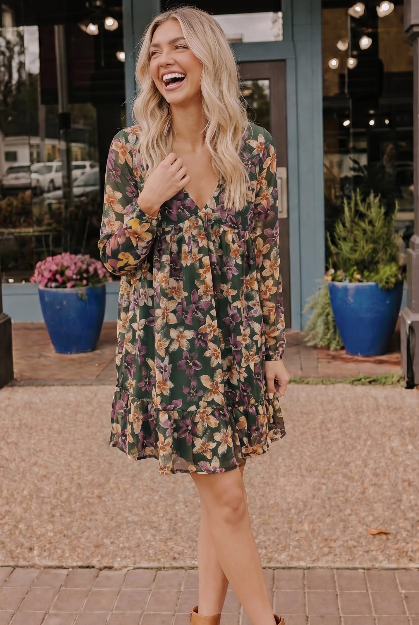 Forest Blooms Long Sleeve Mini Dress - Charming Charlie