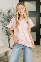A Different Side Of Me Gingham Blouse in Dusty Rose - Charming Charlie
