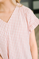 A Different Side Of Me Gingham Blouse in Dusty Rose - Charming Charlie