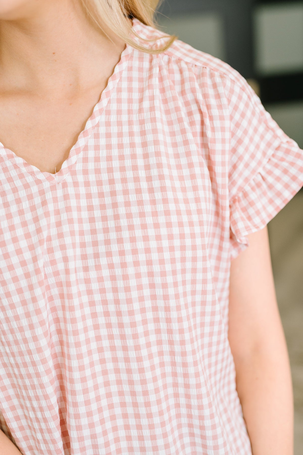 A Different Side Of Me Gingham Blouse in Dusty Rose - Charming Charlie