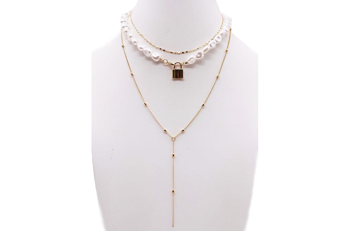 Multi Strand Pearl and Chain Necklace with Pendant - Charming Charlie