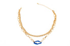 Two Row Chain Link Necklace With Lucite Blue Pendant - Charming Charlie