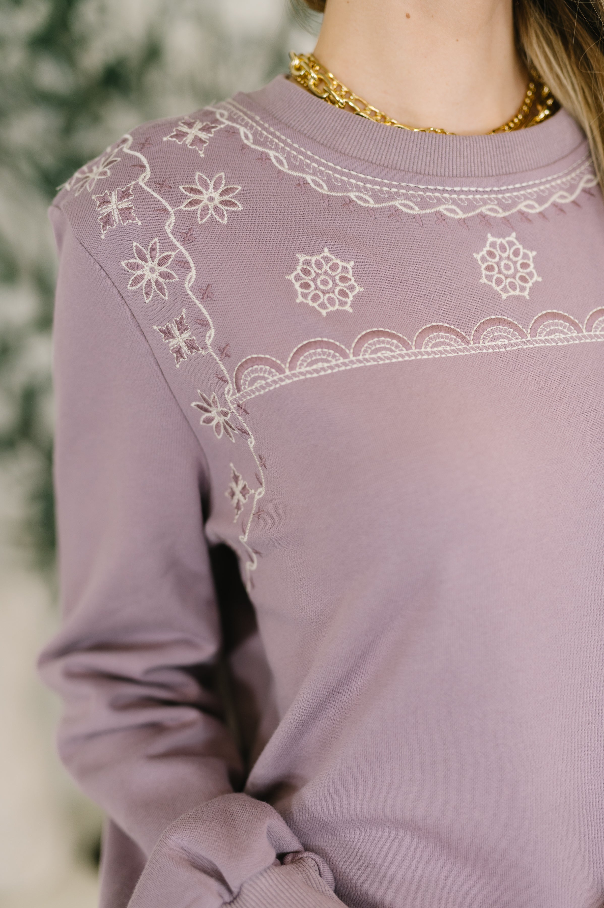A Little Bit of Comfort Embroidered Top and Bottom Set in Dusty Mauve - Charming Charlie