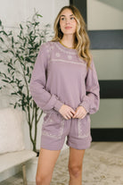 A Little Bit of Comfort Embroidered Top and Bottom Set in Dusty Mauve - Charming Charlie