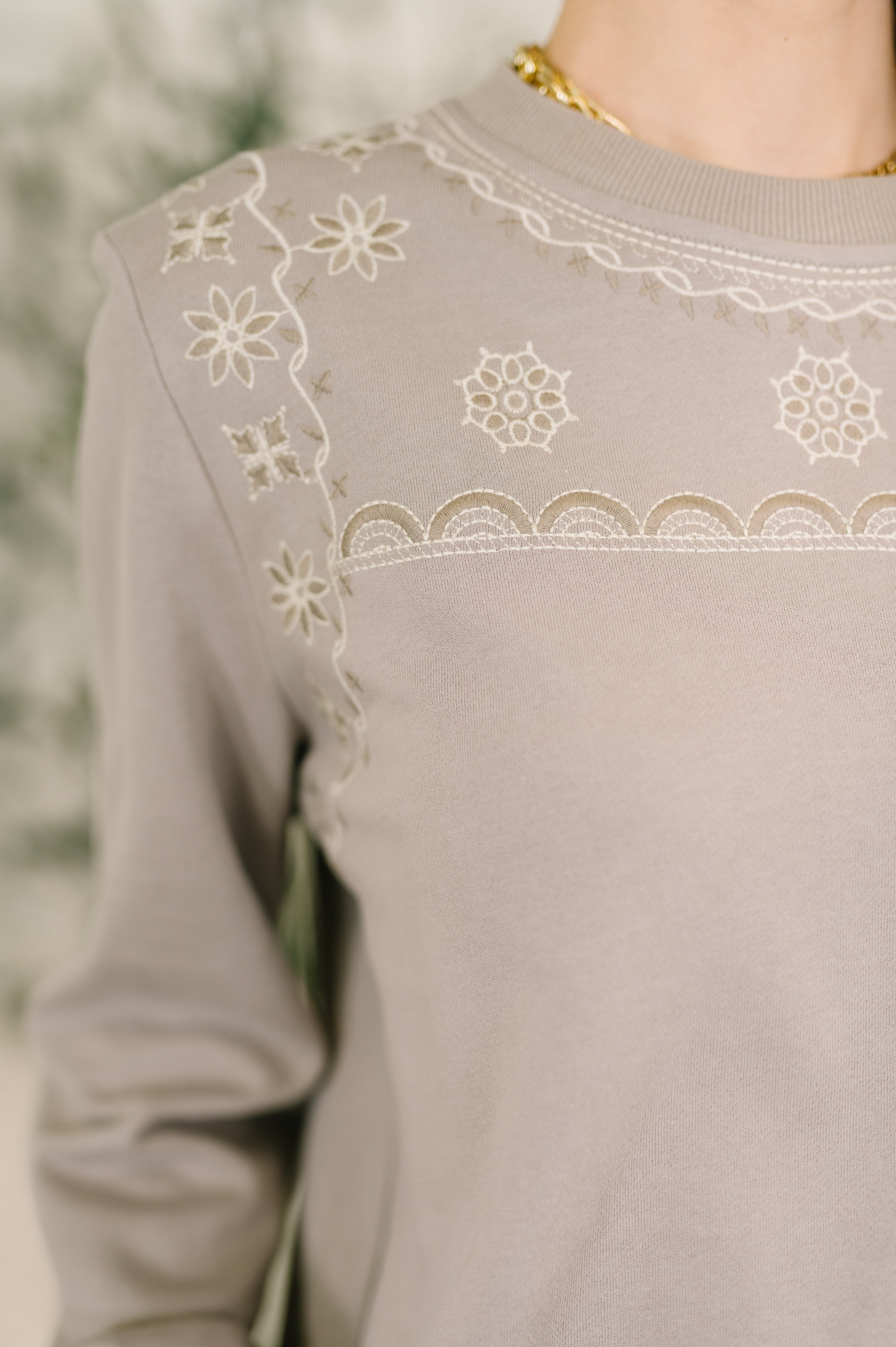 A Little Bit of Comfort Embroidered Top and Bottom Set in Taupe - Charming Charlie