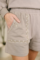 A Little Bit of Comfort Embroidered Top and Bottom Set in Taupe - Charming Charlie