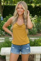 Sunkissed Satin Cowl Neck Cami in Mustard - Charming Charlie