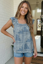 Dusty Blue Bandana Print Ruffle Top - Charming Charlie