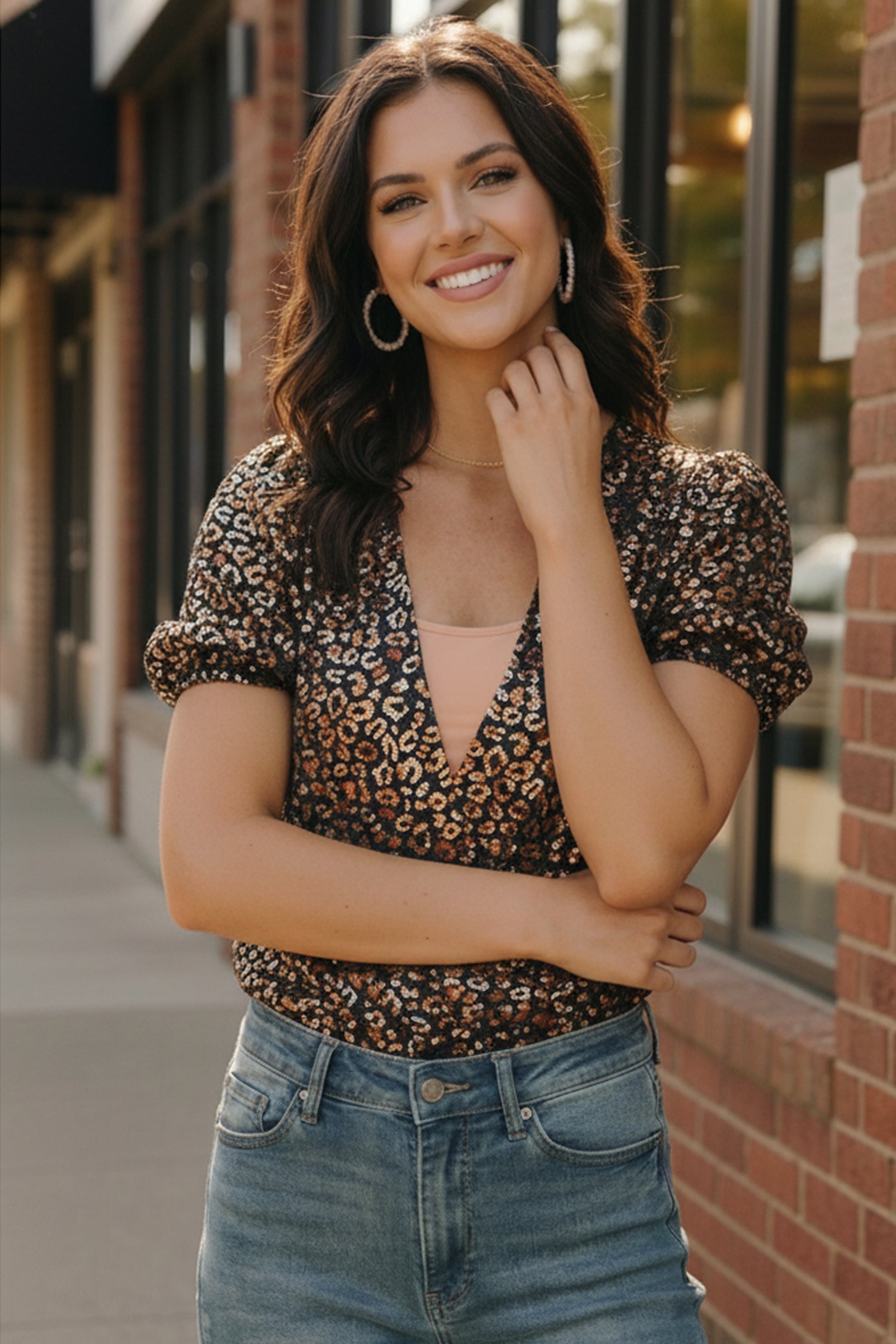 Midnight Leopard Shimmer Bodysuit - Charming Charlie