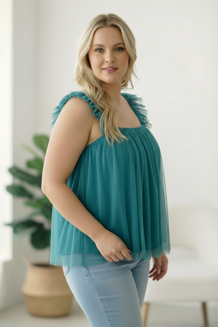 Dreamy Teal Tulle Tank Top - Charming Charlie