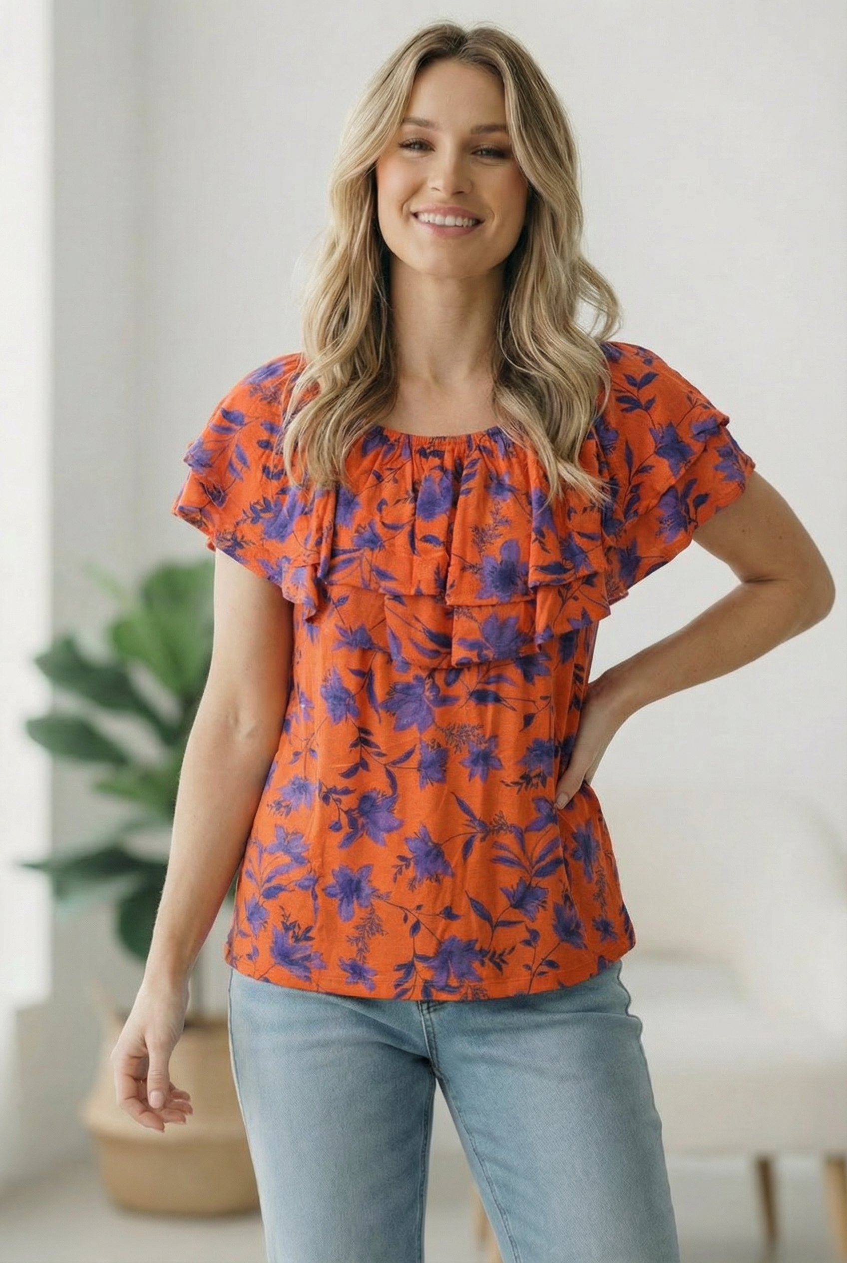 Rust Bloom Ruffle Top - Charming Charlie