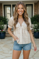 Satin Animal Print Puff Sleeve Babydoll Top - Charming Charlie
