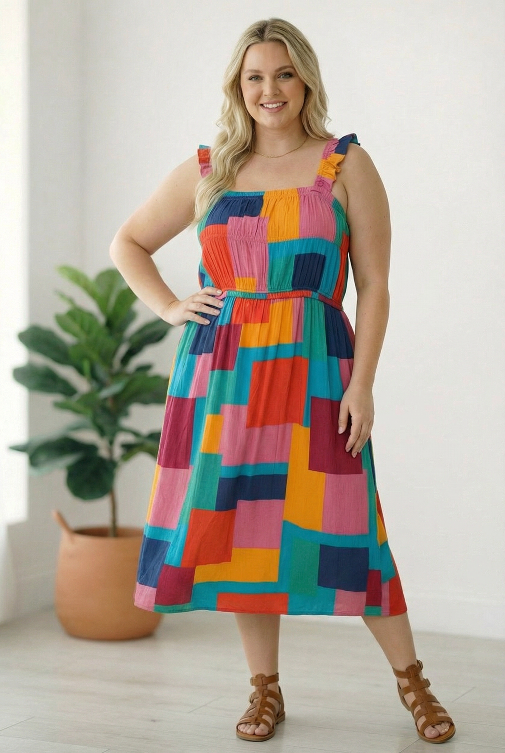 Pop Art Patchwork Midi Dress - Charming Charlie