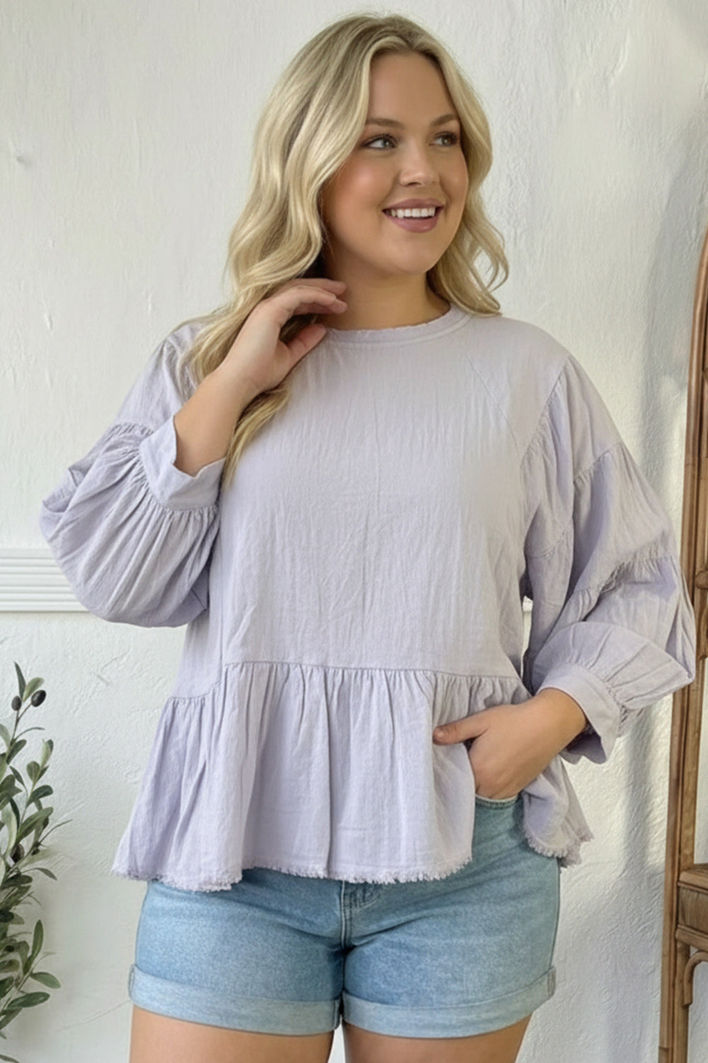 With Gentle Grace Lavender Cotton Blouse - Charming Charlie
