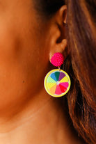Fuchsia Beaded Stud Multicolor Wood Dangle Earrings - Charming Charlie