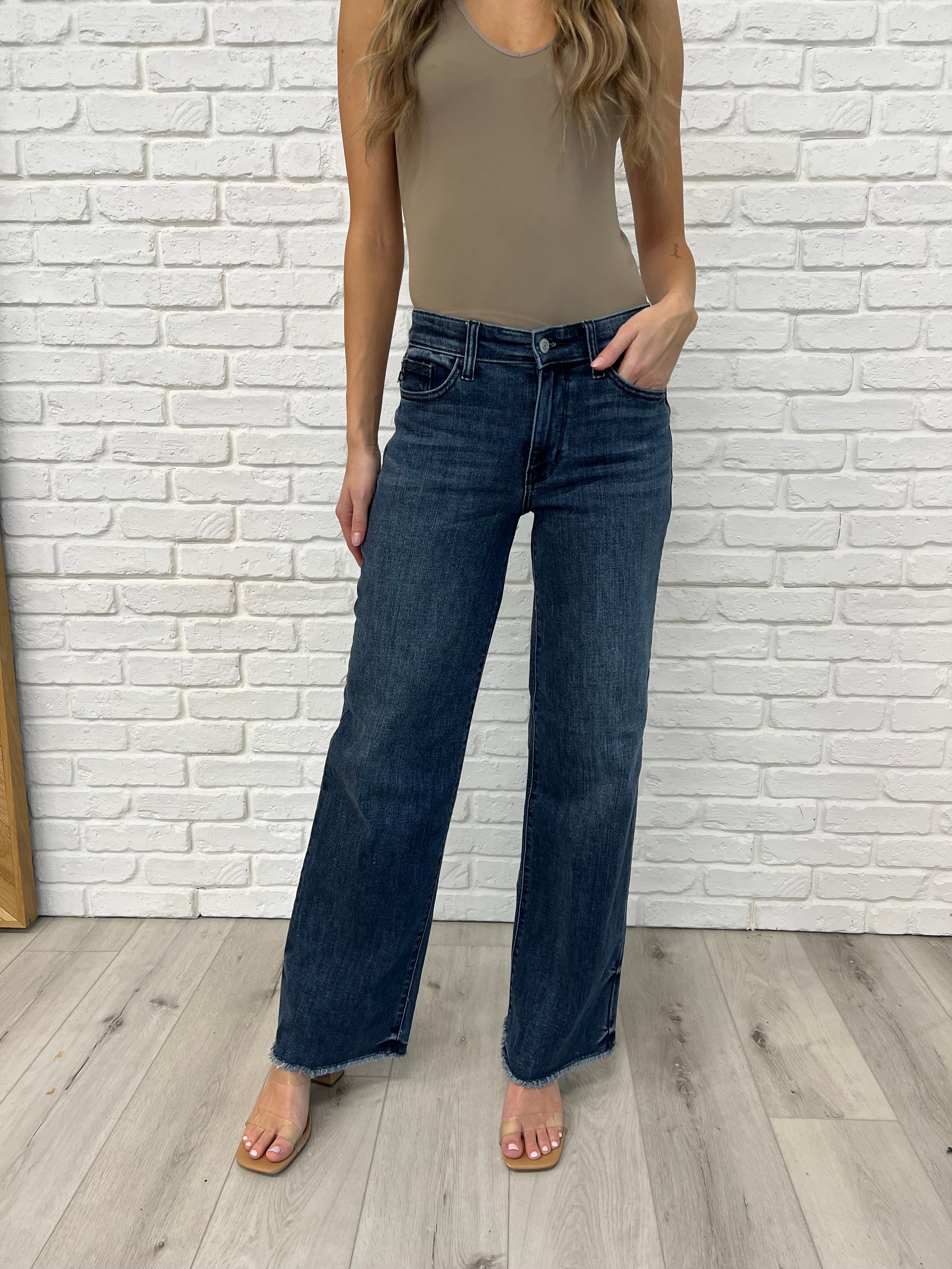 Addie Mid Rise Vintage Wash Wide Leg Jeans - Charming Charlie
