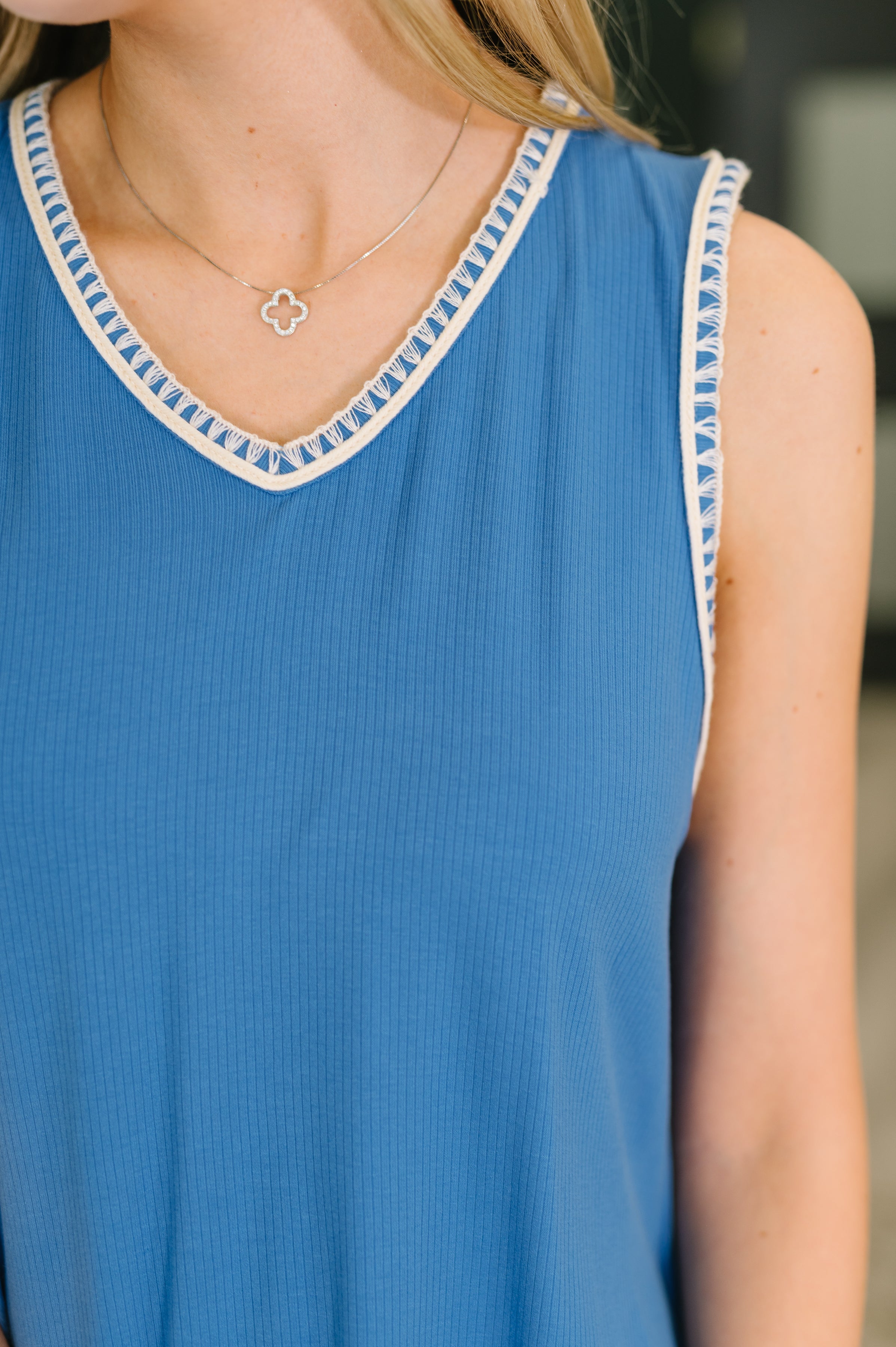 Airloom Trim Detail Mini Tank Dress in Ocean Blue - Charming Charlie