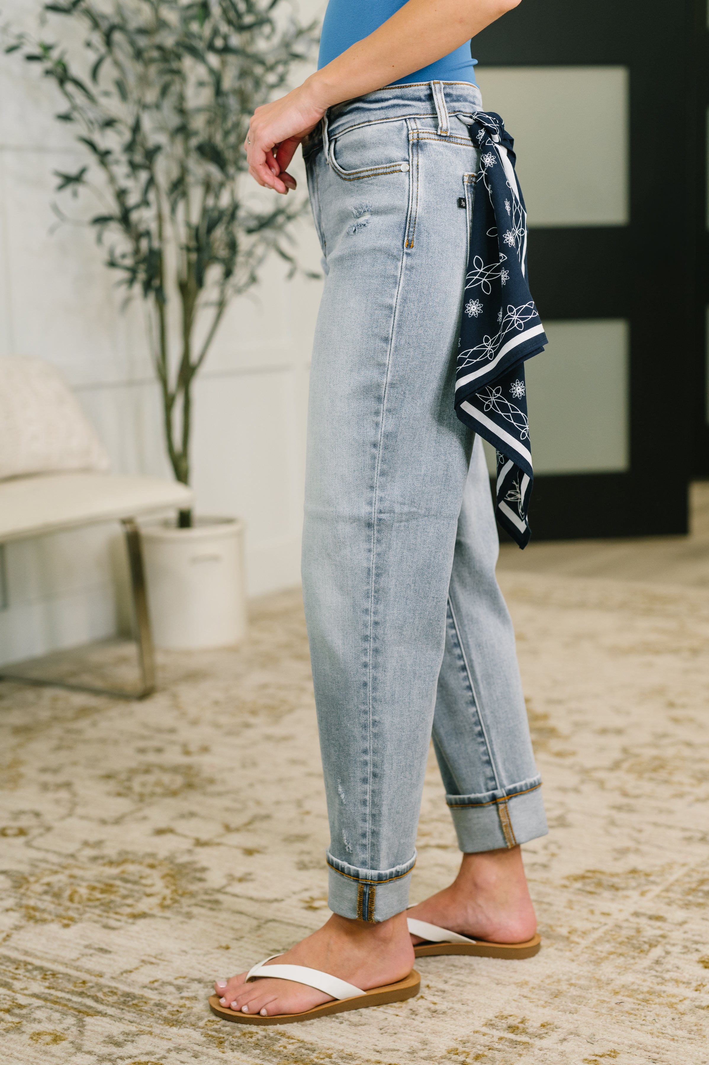 Alex Mid Rise Boyfriend Jean with Bandana Loop - Charming Charlie