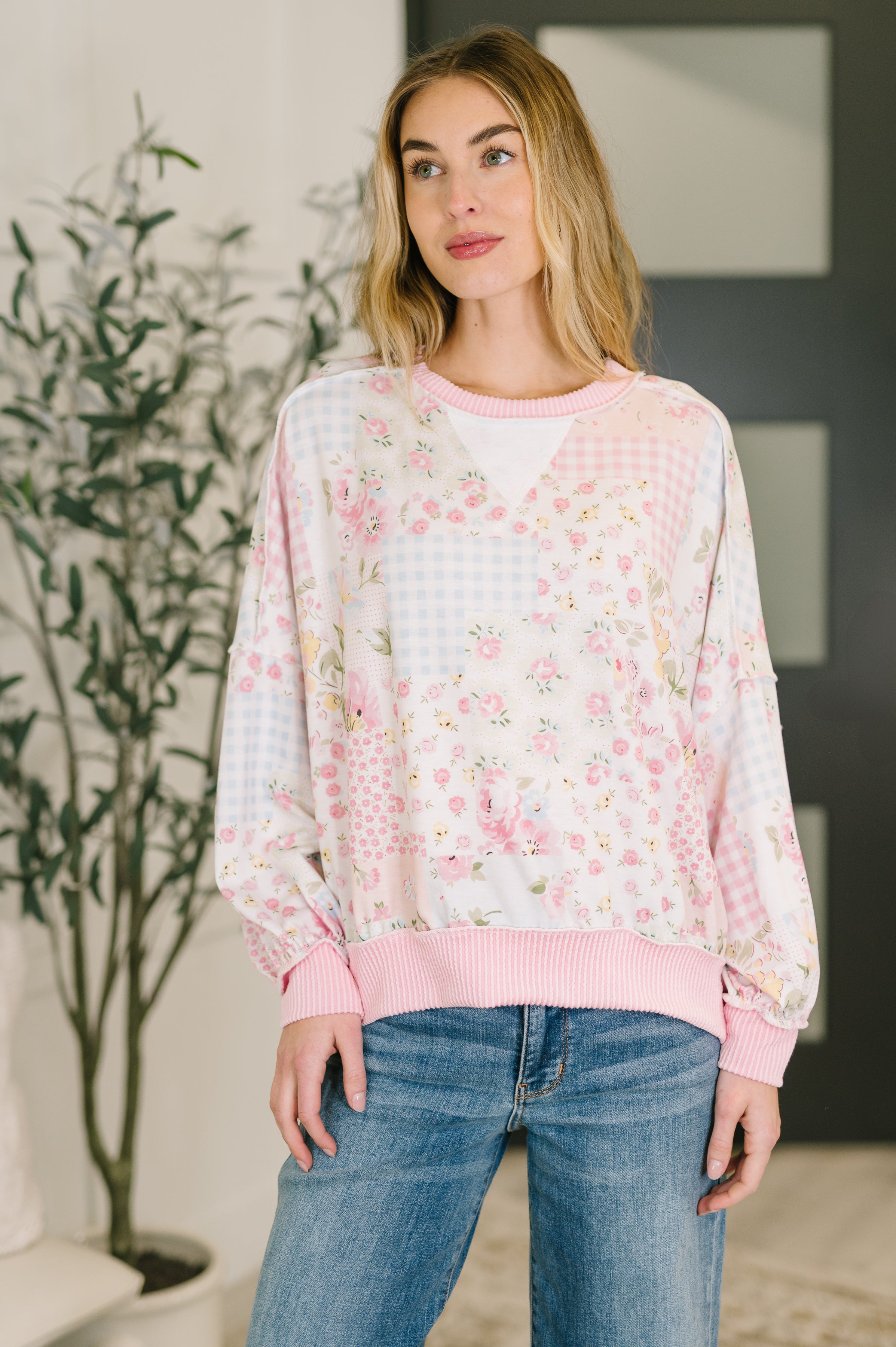 A Little Bias Printed Patchwork Top - Charming Charlie