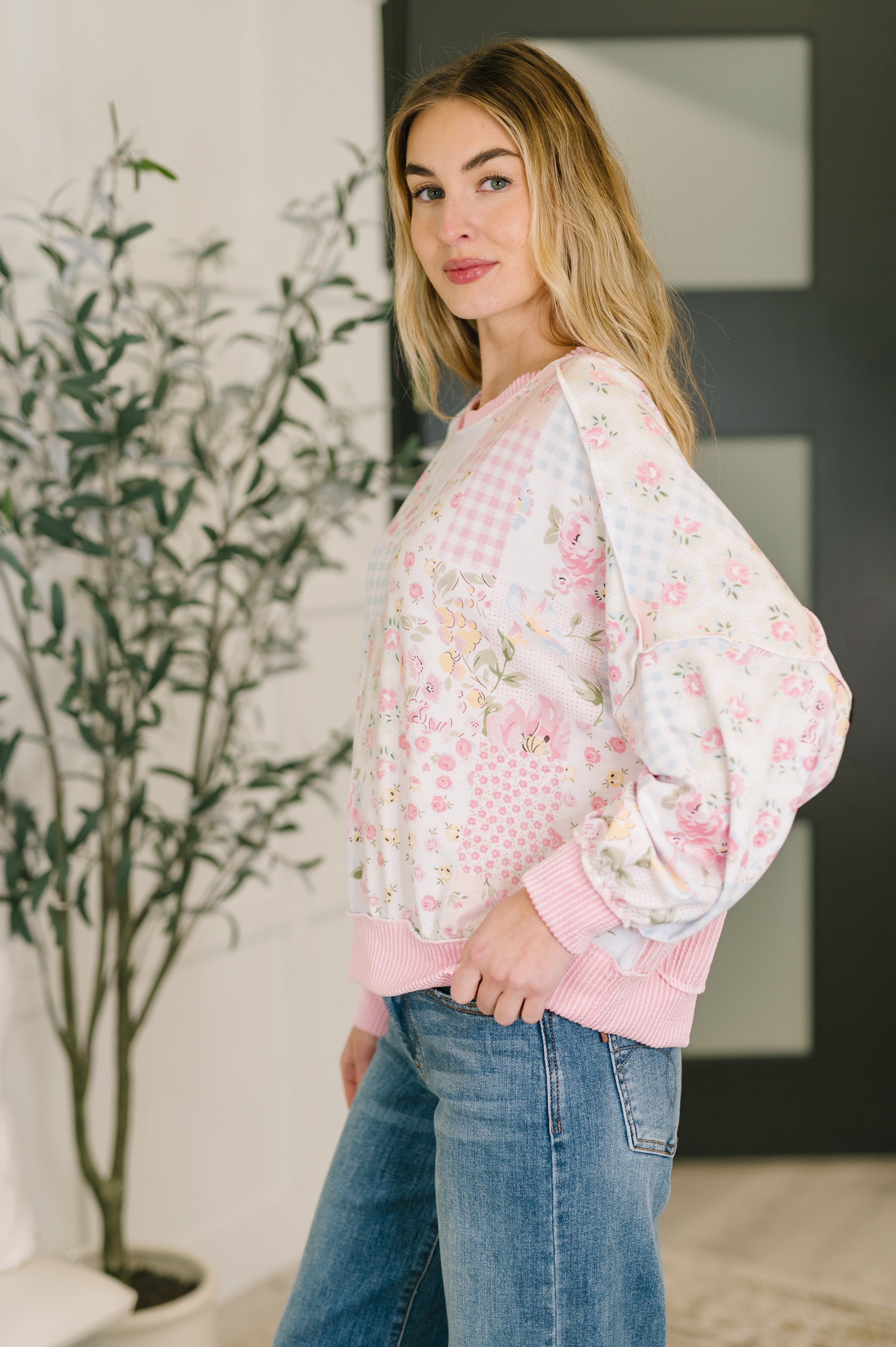 A Little Bias Printed Patchwork Top - Charming Charlie
