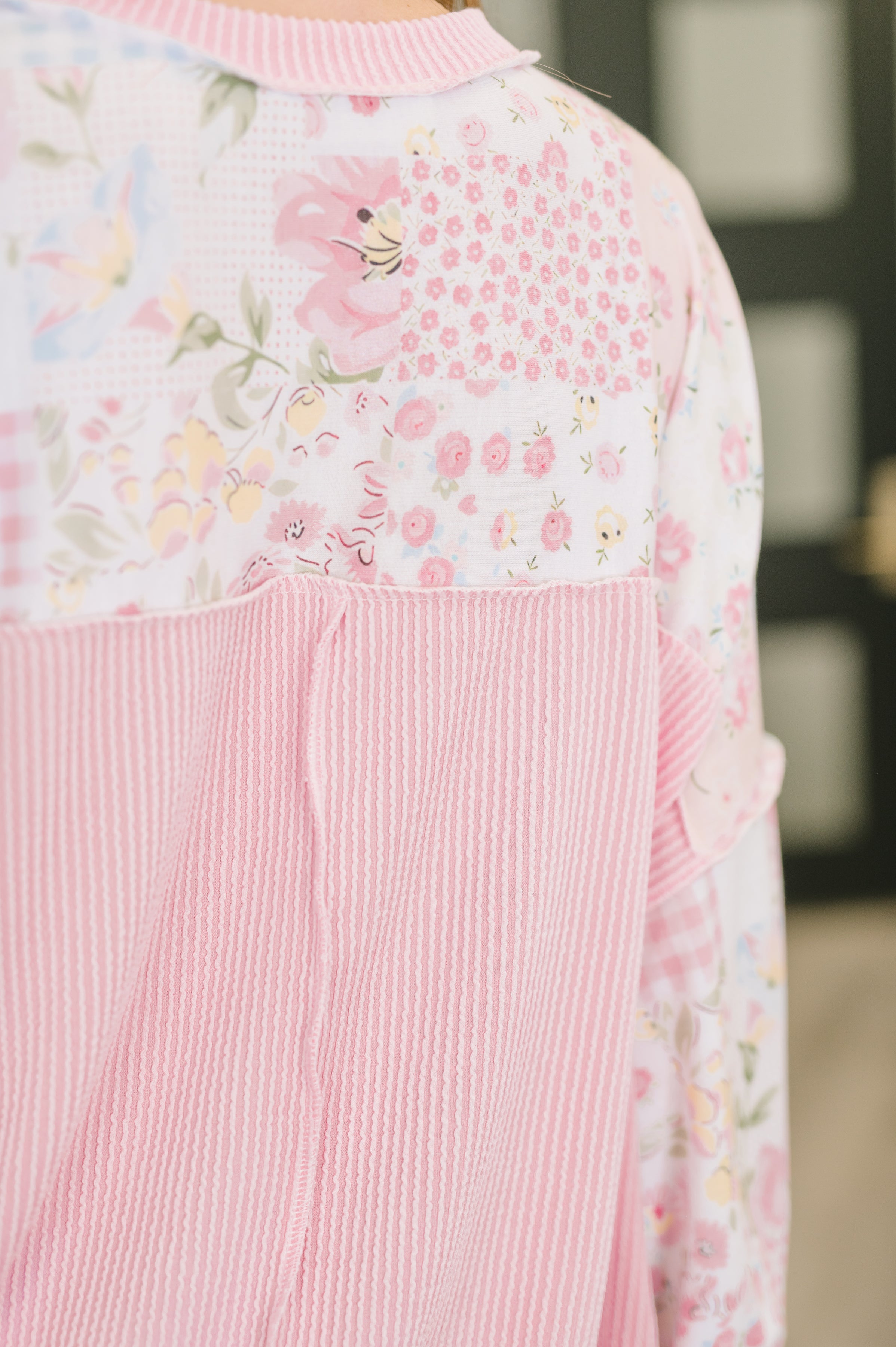 A Little Bias Printed Patchwork Top - Charming Charlie