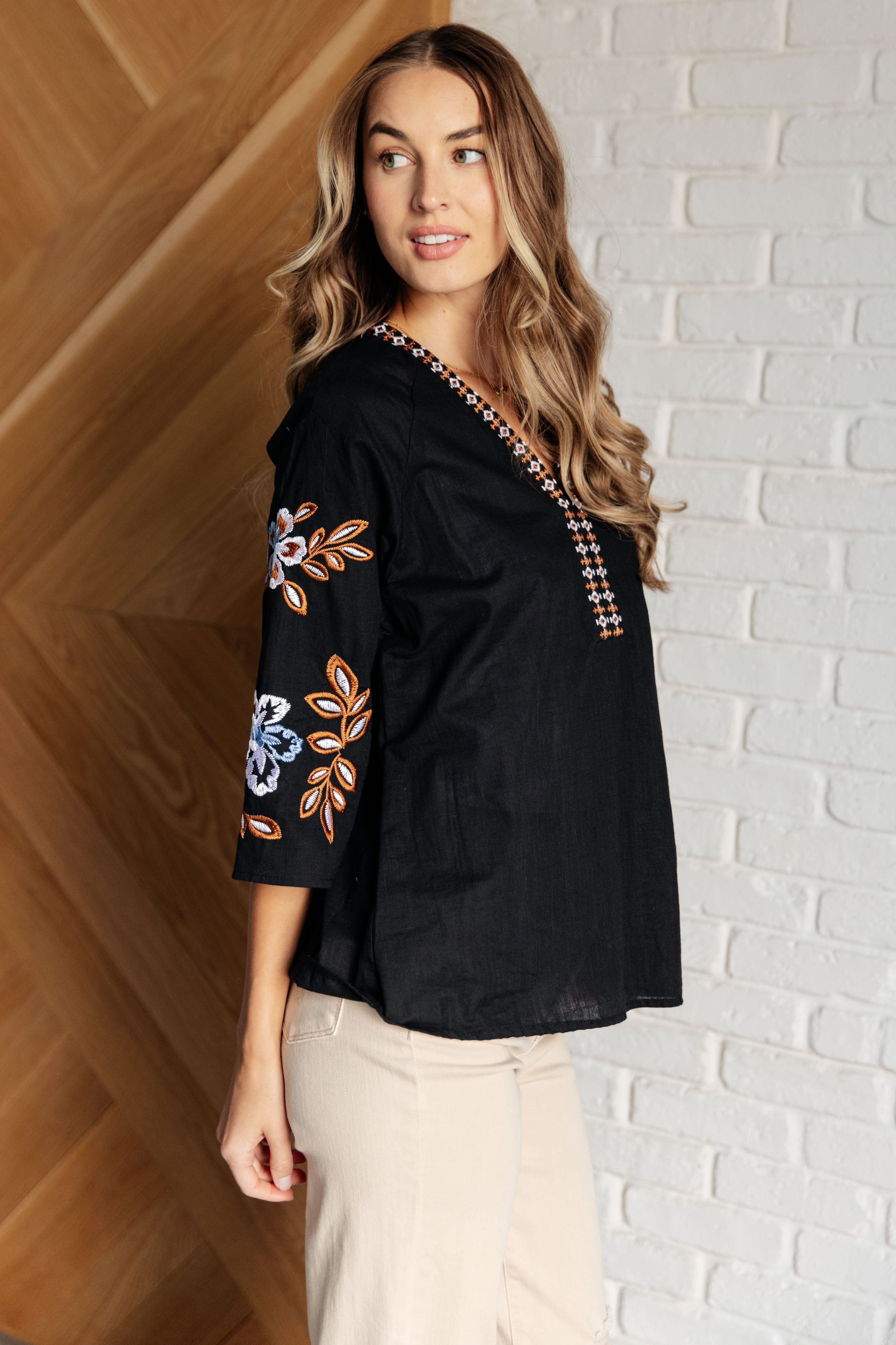 All In Me Embroidered V-Neck Blouse - Charming Charlie