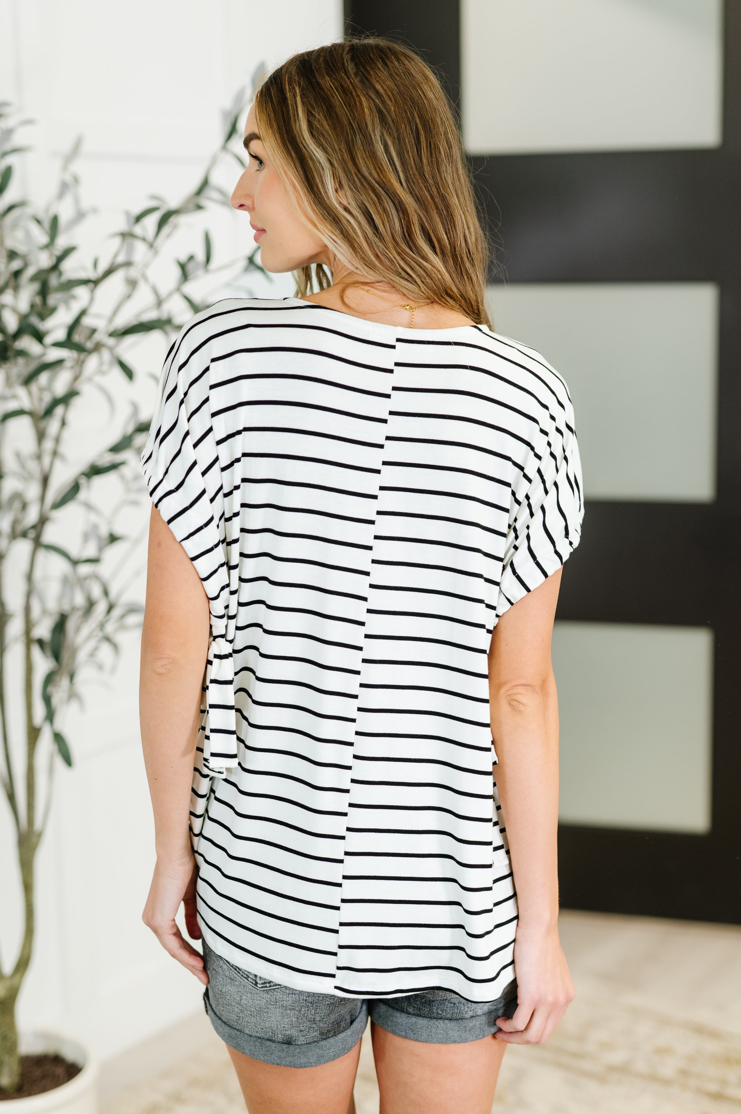 All Lined Up Dolman Sleeve Top in Black Ivory - Charming Charlie