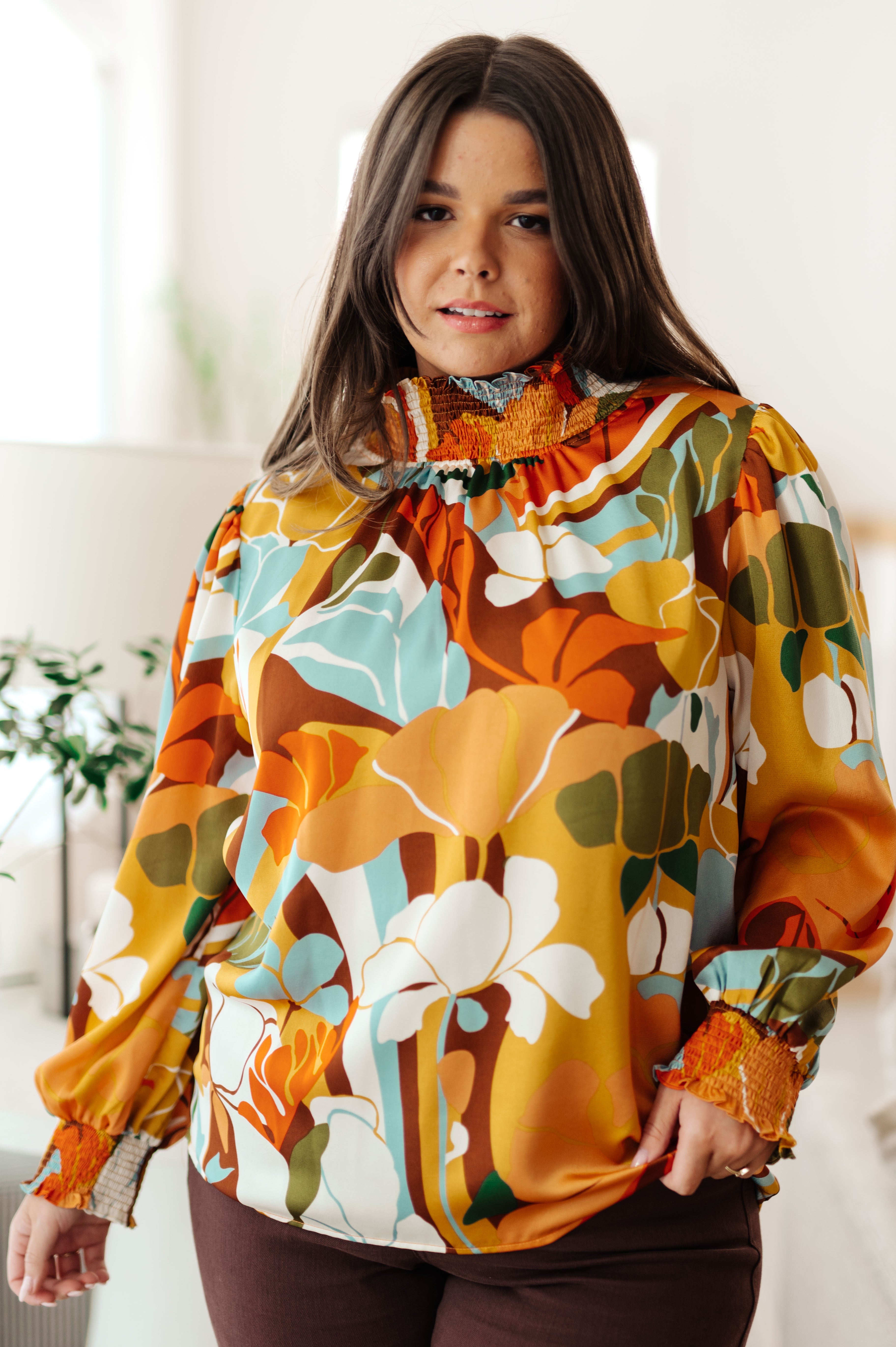 All Together Now Mock Neck Blouse - Charming Charlie