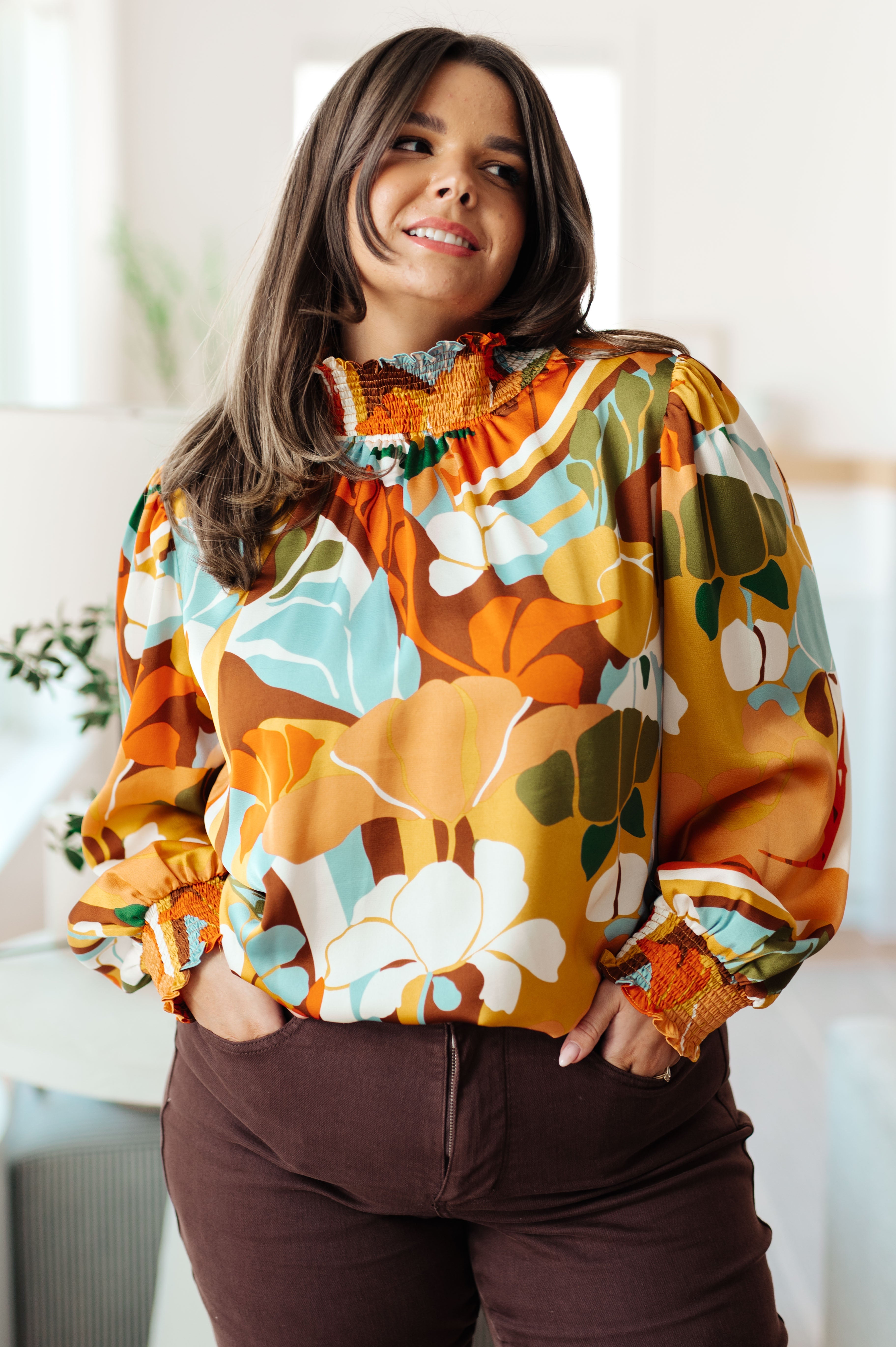 All Together Now Mock Neck Blouse - Charming Charlie