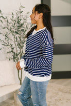 Almost Therapeutic Drop Shoulder Pullover in Navy - Charming Charlie