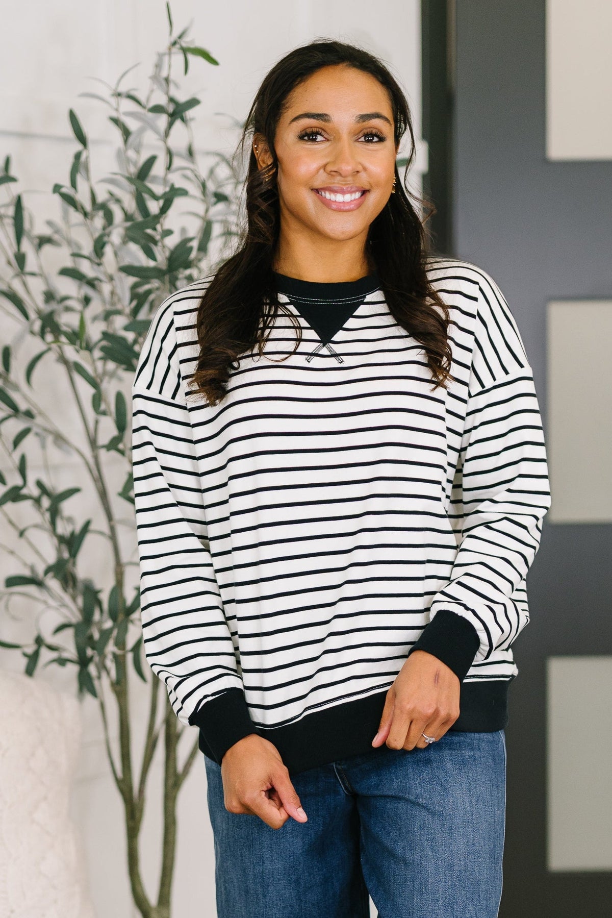 Almost Therapeutic Drop Shoulder Pullover in White and Black - Charming Charlie