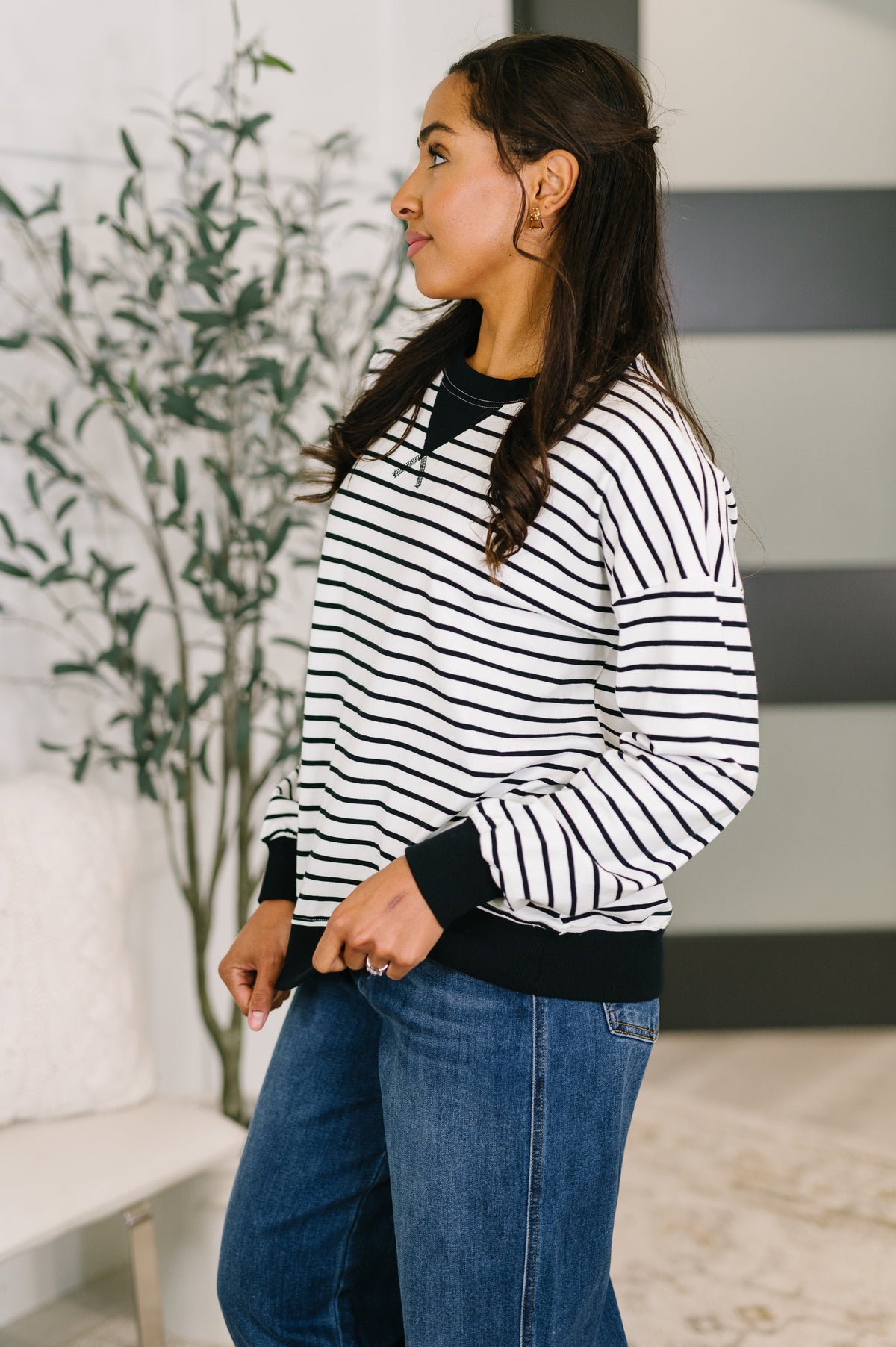 Almost Therapeutic Drop Shoulder Pullover in White and Black - Charming Charlie