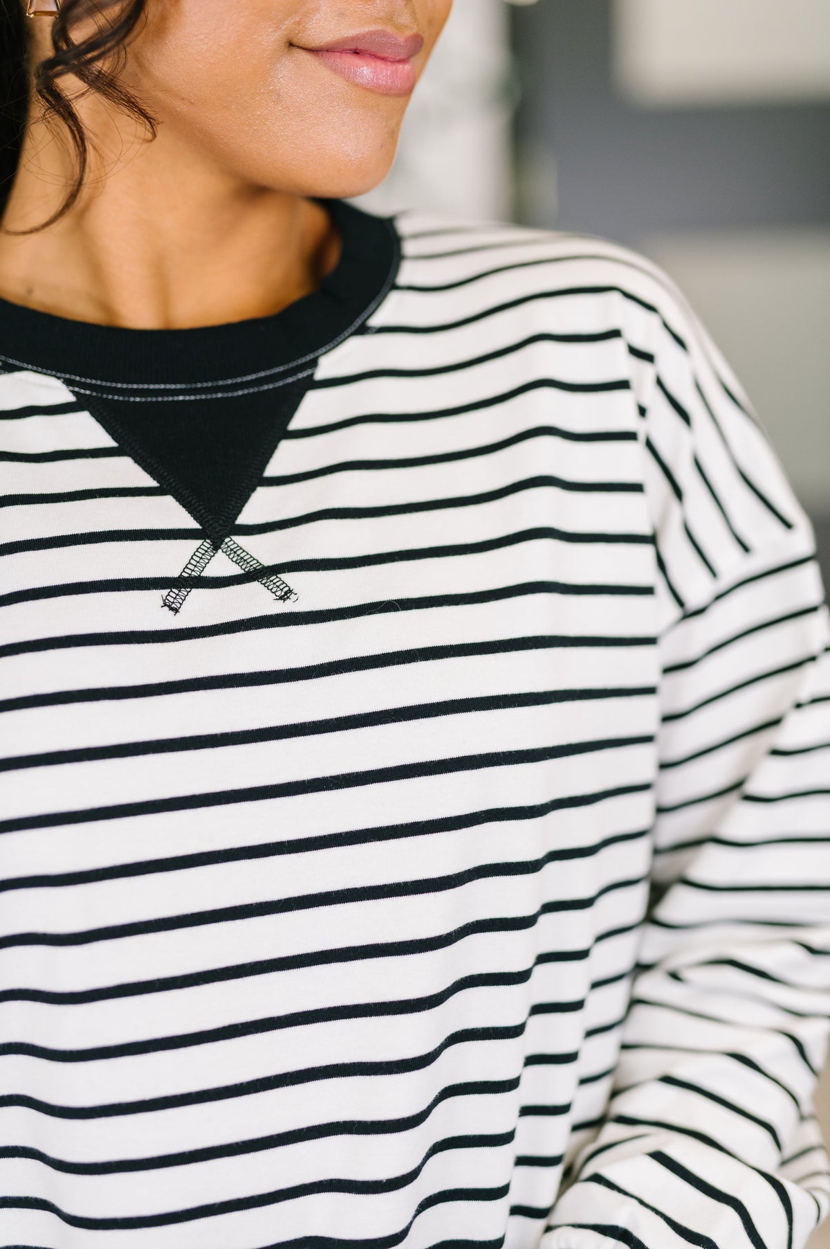 Almost Therapeutic Drop Shoulder Pullover in White and Black - Charming Charlie