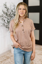 Almost There V-Neck Henley Top In Taupe - Charming Charlie